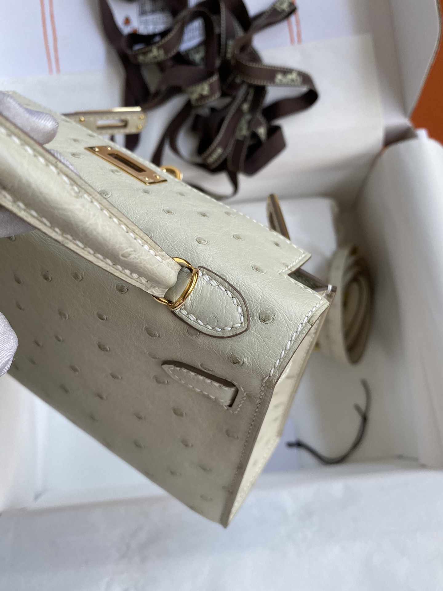 Hermes Kelly Mini II Bag 19CM In Beton Ostrich Leather